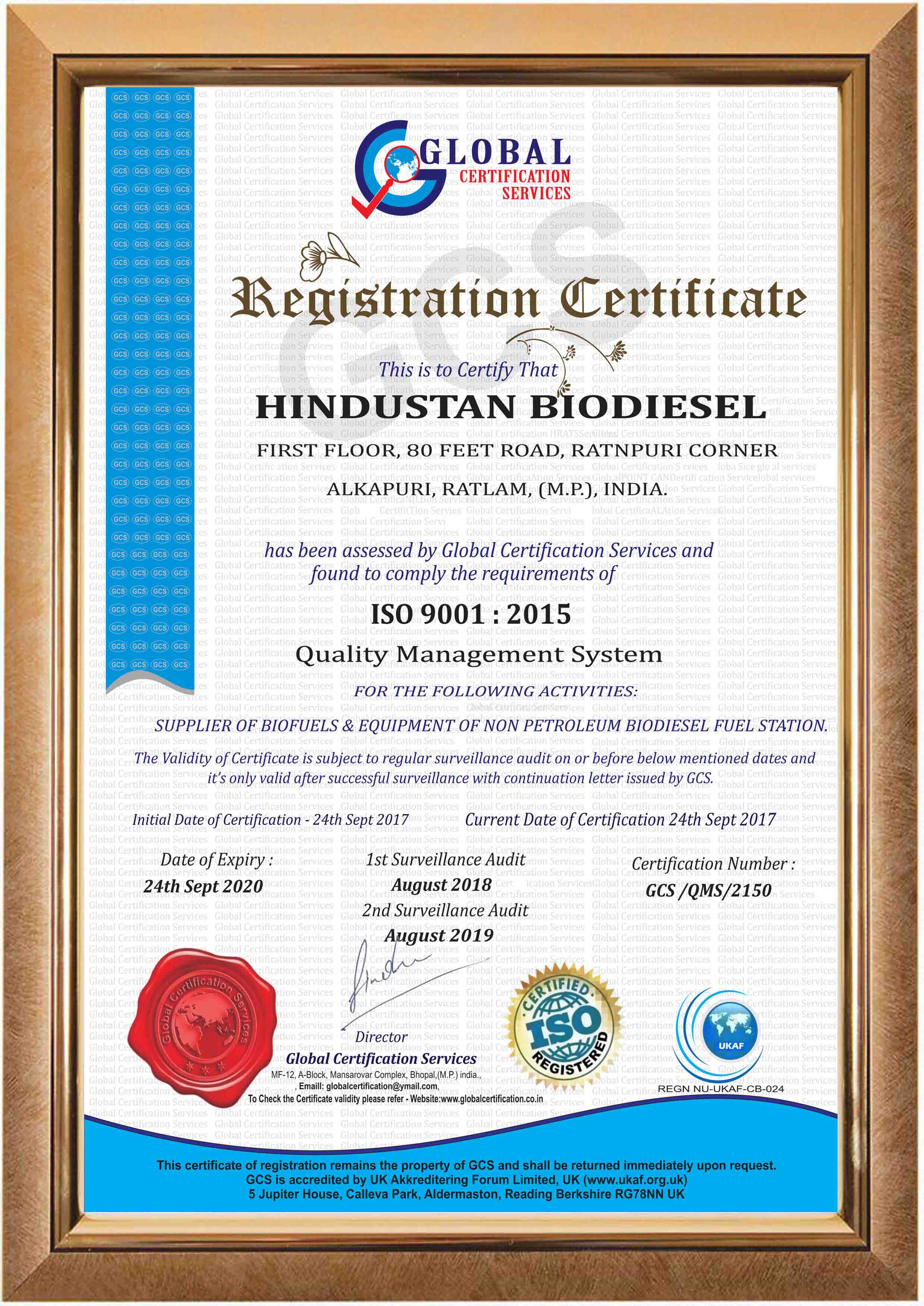 Hindustan Biodiesel Quality Management System